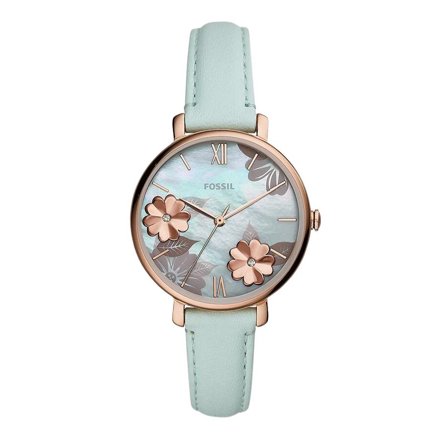

Женские кварцевые часы Fossil с кожаным ремешком, три стрелки, корпус из нержавеющей стали/стеклянное стекло ES4813 зелёный