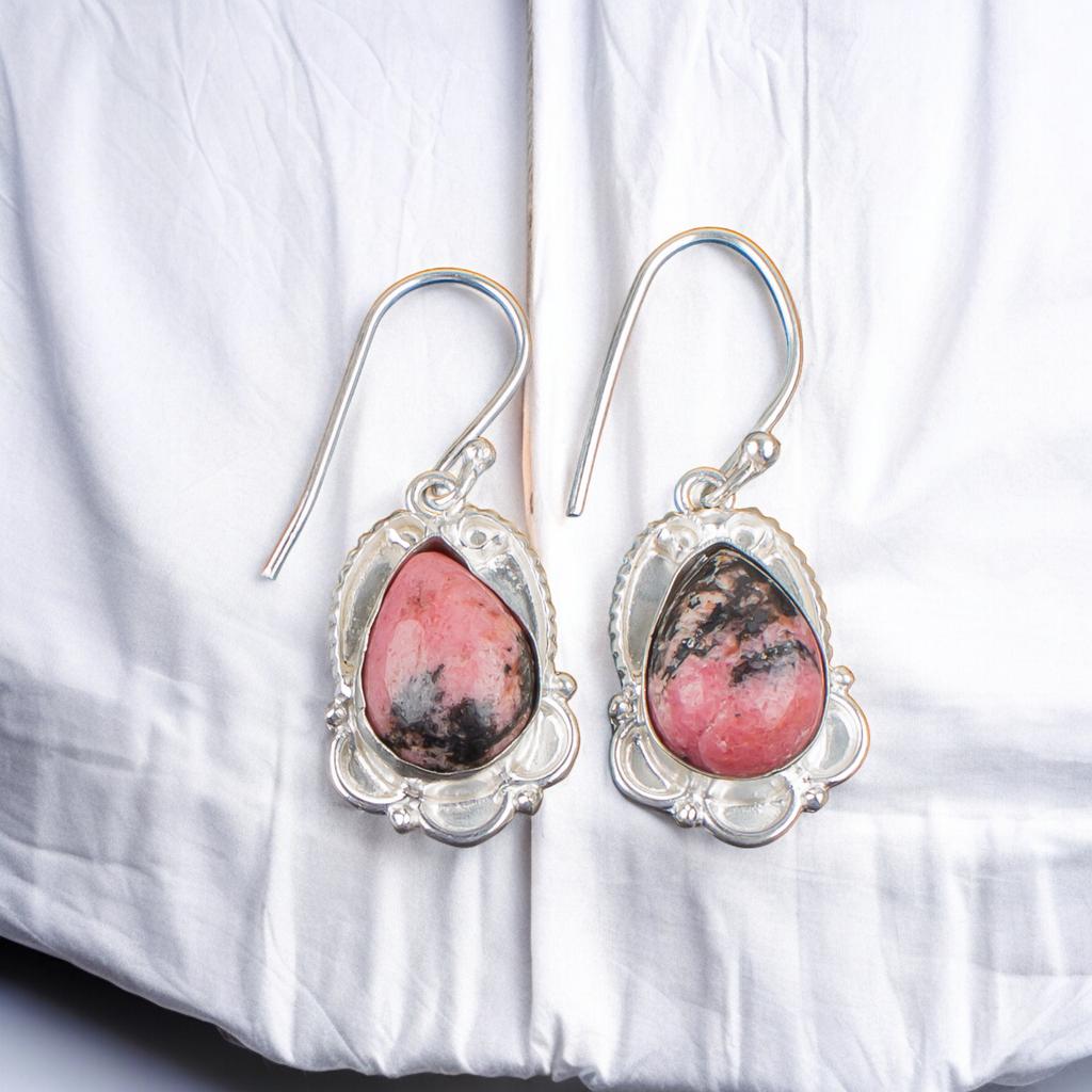 925 Sterling Silver Black Rhodonite Gemstone Ethnic Jewelry Earrings For Women EE-41-27