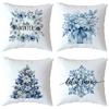 New Winter Christmas Pillowcase Blue Snowflake Elk Christmas Festive Home Decoration Cushion Cover