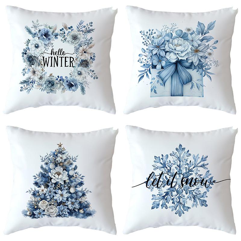 

New Winter Christmas Pillowcase Blue Snowflake Elk Christmas Festive Home Decoration Cushion Cover 45*45cm