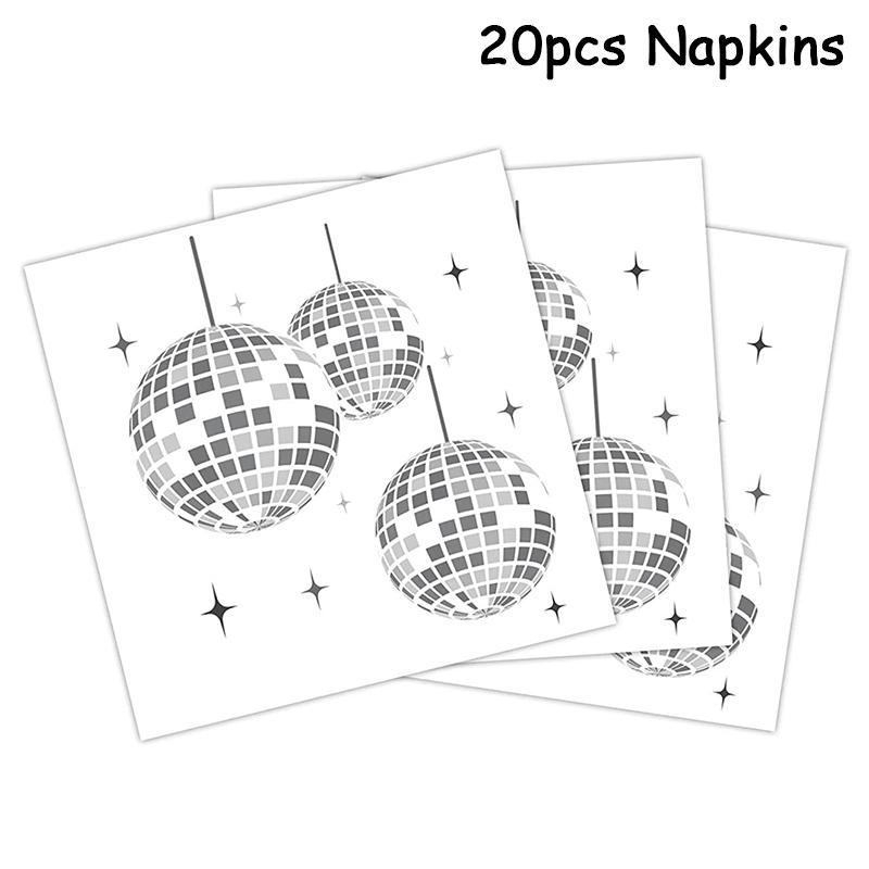 20pcs Disco Silvery Theme Disposable Paper Party Plate Set Wedding Birthday Anniversary Picnic Decoration Shower Travel Supplies