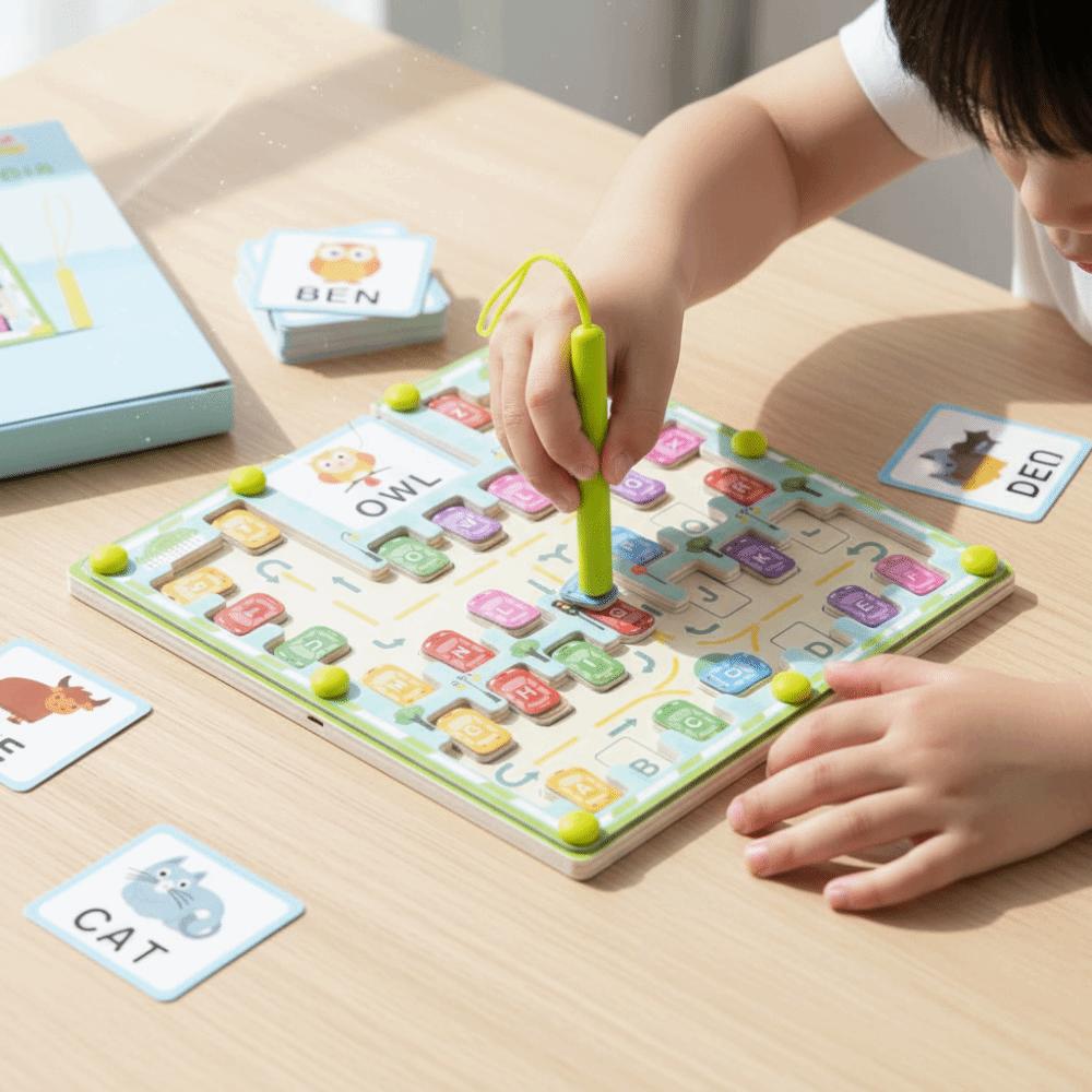 Wooden Magnetic Color Words Maze 26 English Letters Magnetic Beads Puzzle Maze Girls Party Favors