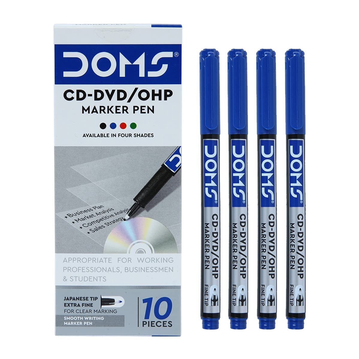 

DOMS CD-DVD/OHP Marker Pens Blue Pack Of 10 For Writing, Labeling, Office & School Use On Surfaces