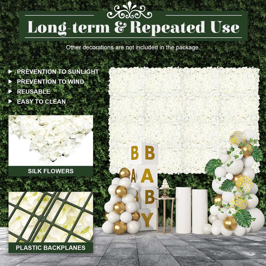 20 Pcs,White Silk Flower Wall Panel, Realistic Artificial Backdrop for Wedding Birthday Party Indoor Outdoor Decoration