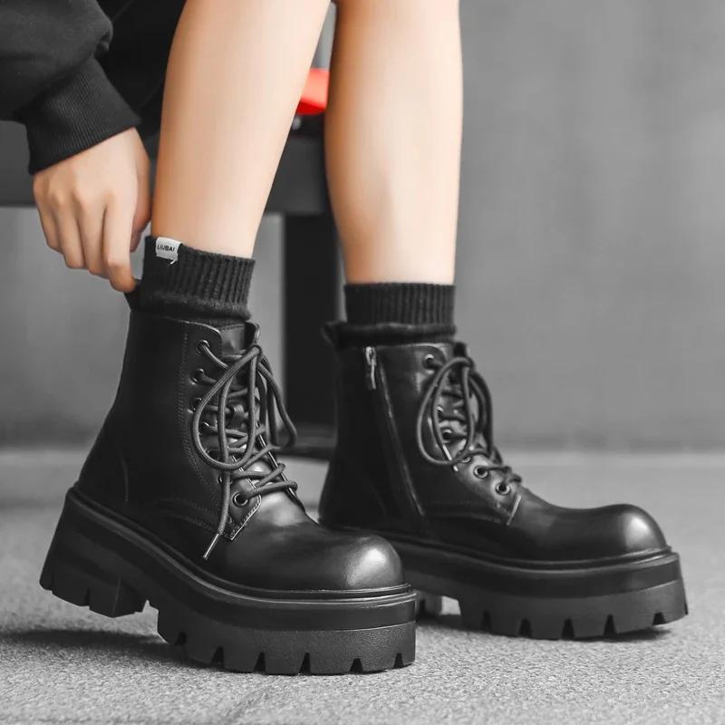 2024New Fashion Casual Leather Office Boots Winter Platform High Top Walking BootsThick Bottom Antiskid Designer Motorcycle Boot
