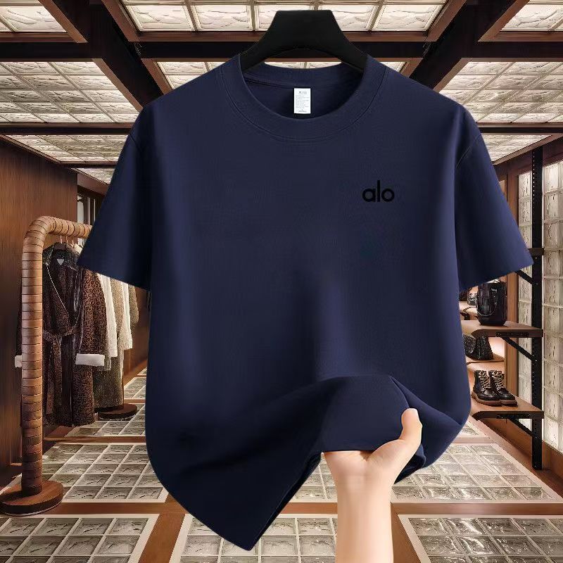 Trendy Brand Alo Letter Printing Summer Pure Cotton Loose Men's and Women's Short-sleeved T-shirt Casual Fashion Couple's Clothing