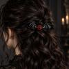 Gothic Hair Clip Set of 2 with Bat Wing Shape and Raised Red Eyeball Decors, Cosplay Barrettes for Theme Party, Stage Show and Party Photo