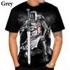 Summer 3D Printed Templar Pattern T-shirt Cross Pattern Printed Personalized Street Short Sleeve Top Men's Casual Fashion Round Neck Clothing