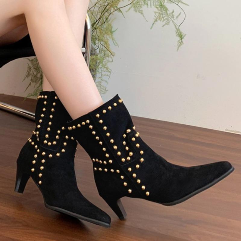 Elegant Suede Women Ankle Boots High Heels Pointed Toe Shoes Winter Pumps  New Trend Goth Fashion Chelsea Short Botas Mujer