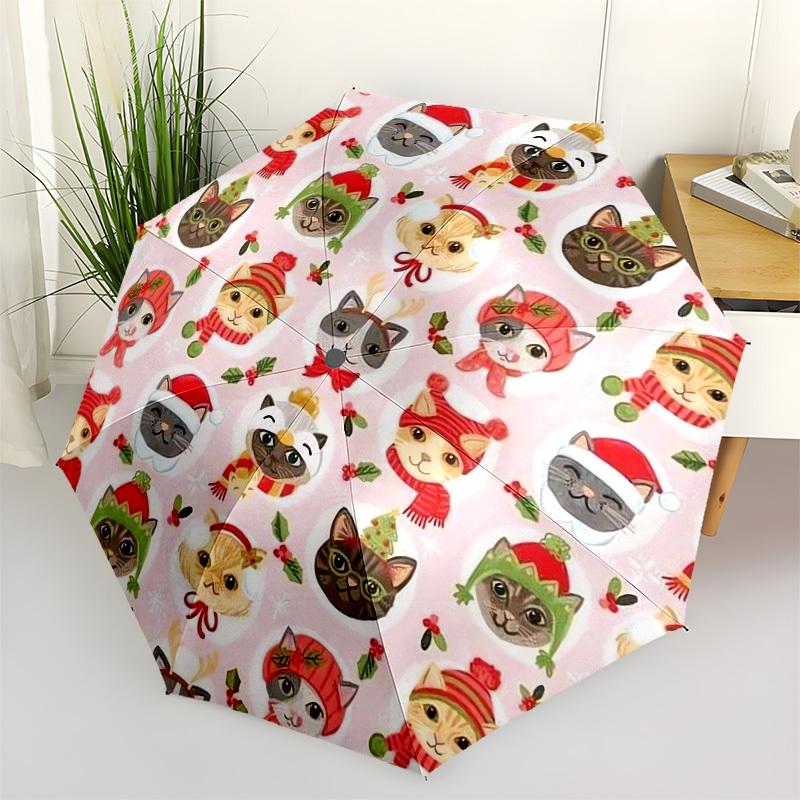

1pc Christmas Cats Winter Hats Scarves Umbrella with Plastic Handle,Compact & Stylish,Cartoon Pattern,Outdoor UmbrellaPT340