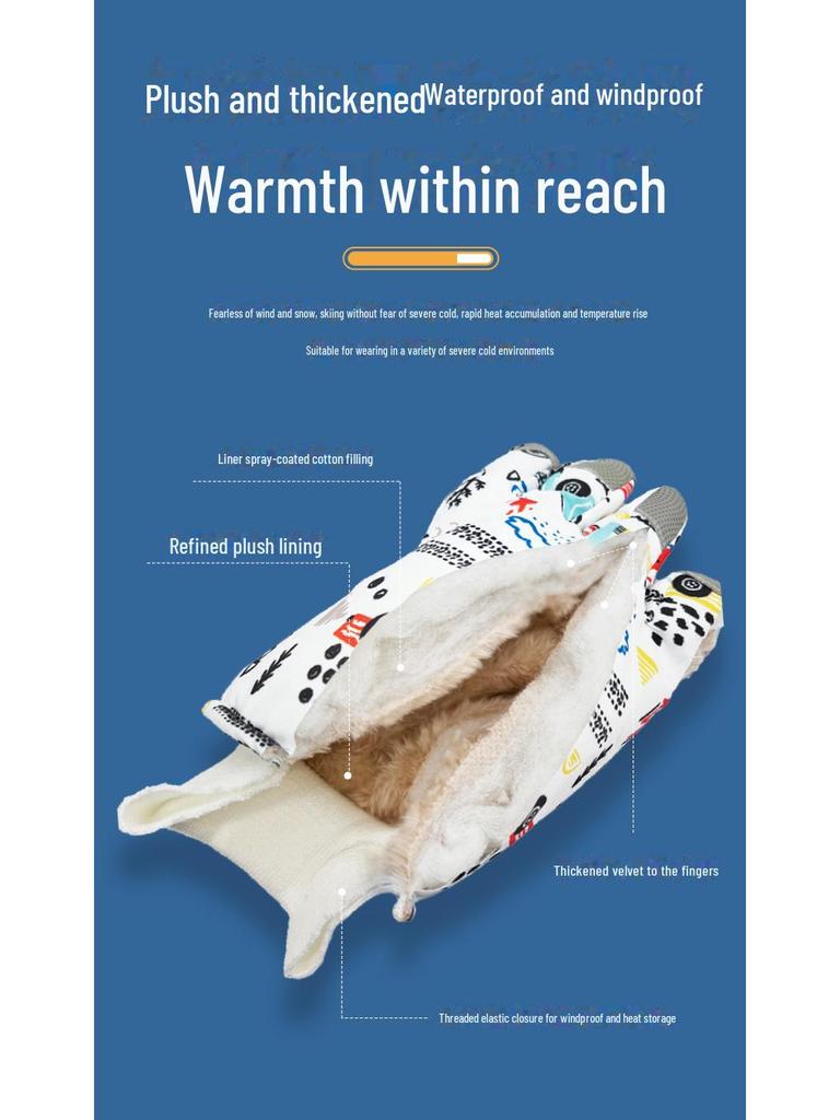 Mănuși de schi impermeabile pentru copii - Calde, antiderapante, îngroșate, căptușite cu catifea pentru băieți și fete