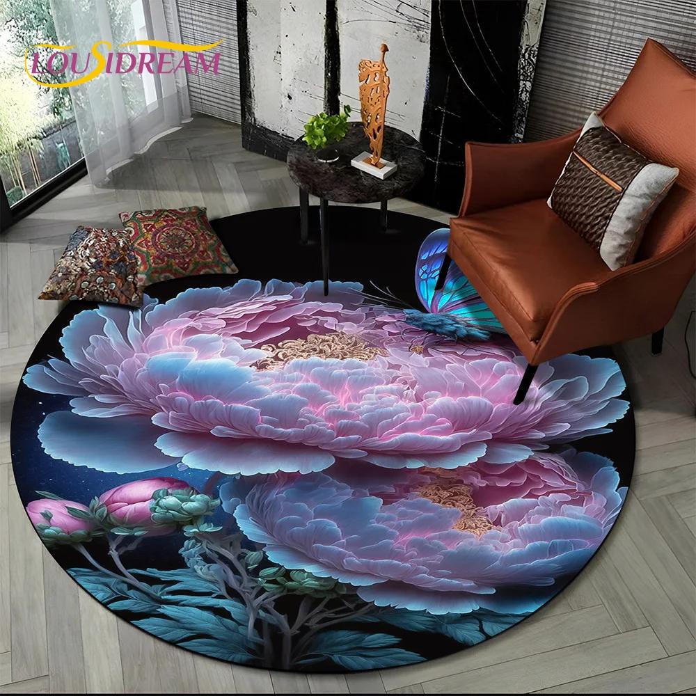 Luxury Sun Flower 3D Rose Nordic Daisy Round Carpet Rug for Living Room Bedroom Sofa Decor,Kids Area Rug Non-slip Floor Mat Gift
