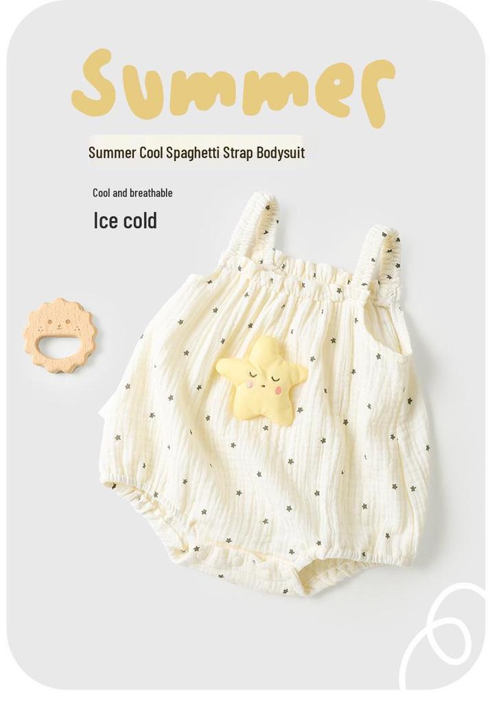 Youqi Newborn Summer Triangle Romper - Thin Style Baby Bodysuit with Straps, Class A, Size 6