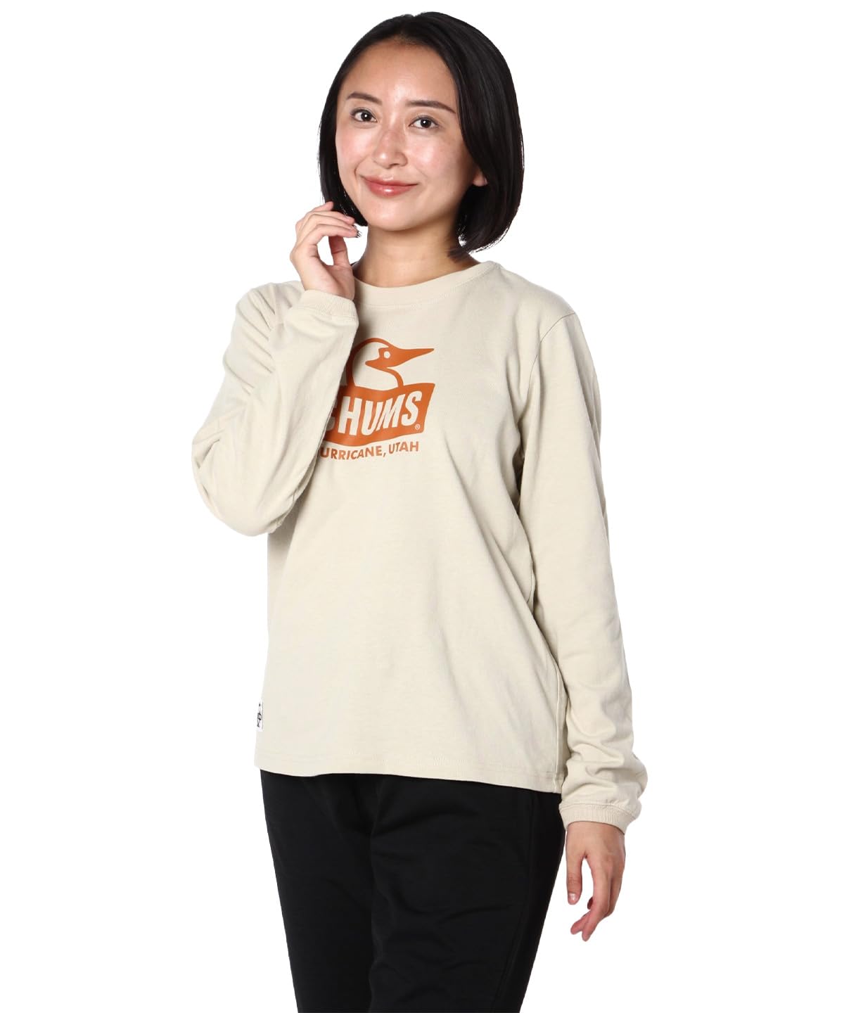 

Retro Booby Face Brushed Greige x Orange [Chums] L/S T-Shirt Women s