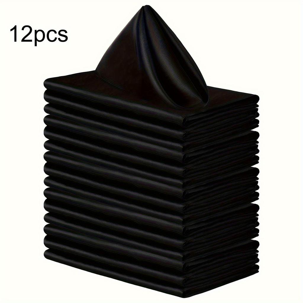 12pcs Luxurious Satin Napkin Set - Reusable, Washable and Durable Polyester Cloth Napkins for Dining, Wedding, Party Decor- Easy Care and Long-Lasting