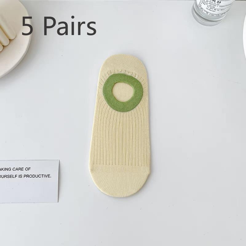 5 Pairs of Pure Cotton Boneless Sweat Absorbing Silicone Anti Slip Shallow Mouth Invisible Boat Socks for Women In Summer