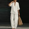Women's Casual  V-neck Pullover Top With Loose Waist Pants Set
