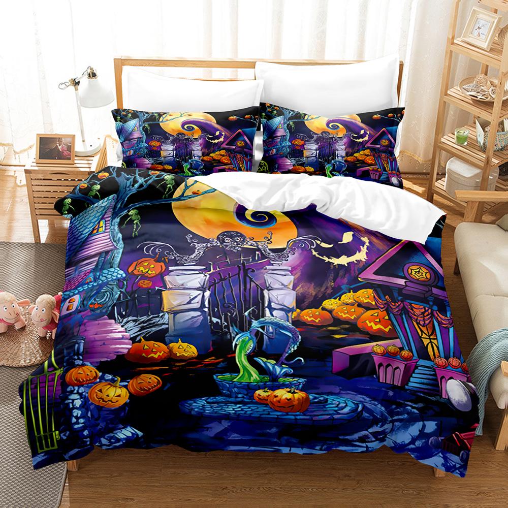 

Happy Halloween Bedding Set 3D Digital Printing 2-3 Piece Set (No Core) Suitable for Bedroom Duvet Cover Set Halloween Decor Eusingle 135x200cm