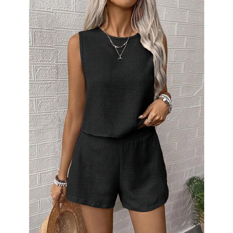 Women's Solid Color Simple Fashion Casual Sleeveless Top and Shorts Set