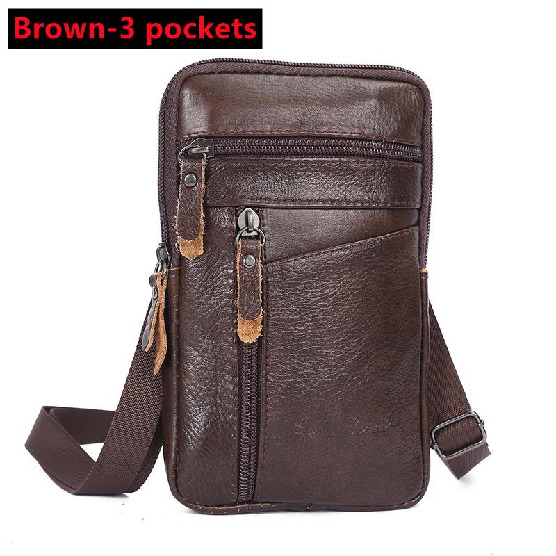 Herren Echte Leder Handy Tasche Crossbody, Vintage Kleine Umhängetasche, Kompakte Hüfttasche mit Reißverschlussfächern, Outdoor Reise Tasche