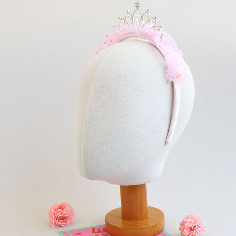 Christine Diamond Pink Chiffon Pearl Crown Headband