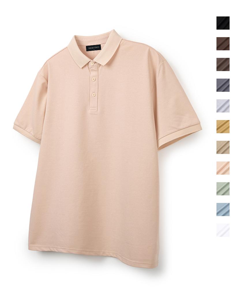 HERVINO Basic Cool Cotton Collared Short Sleeve Tee [Light Beige] (Type A)