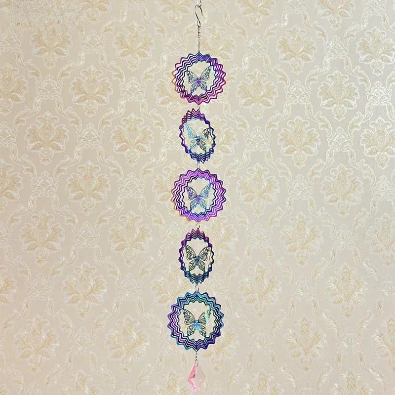 Wind Spinner Mandala Ornament 3D Sliver Metal Geometric Pattern Hanging Chimes Spinners Kinetic Outdoor Garden Yard Indoor Décor