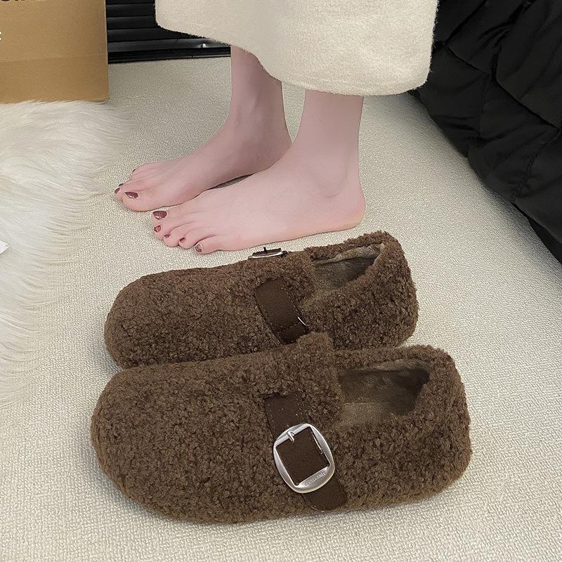 Thick-soled Bag Head Velvet Warm Cotton Shoes for Women In the Autumn and Winter of 2025, the New Korean Version of One-pedal Casual Outer Cotton Shoe