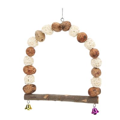 Bird Chewing Swing Wooden Pecans Rattan Ball Hanging Parrots Perch with Bells for Cockatiel Lovebird