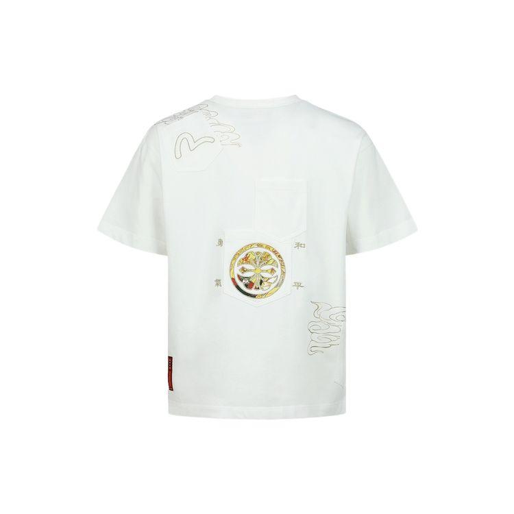 Evisu SS23 Jacquard Pattern Little Seagull Patch Multi-Pocket T-Shirt Men T-Shirt White 2ESHTM3TS591RXCT