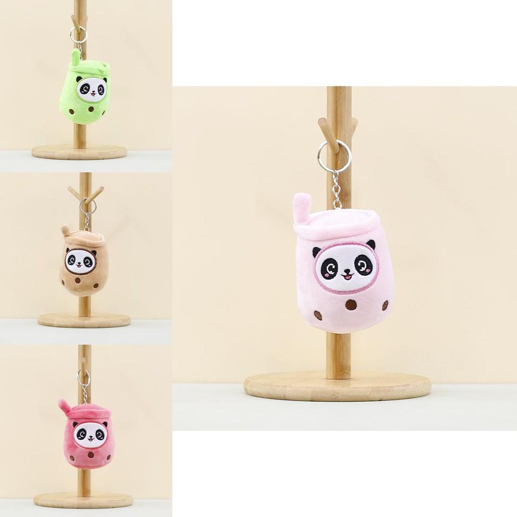 Niedlicher Panda-Plüsch-Teetassen-Schlüsselanhänger, farbenfrohes Stofftier, Hängedekoration