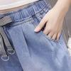 2026 Summer Women's Plus Size Elastic High-Waist Loose Wide-Leg Denim Shorts with Lace-Up