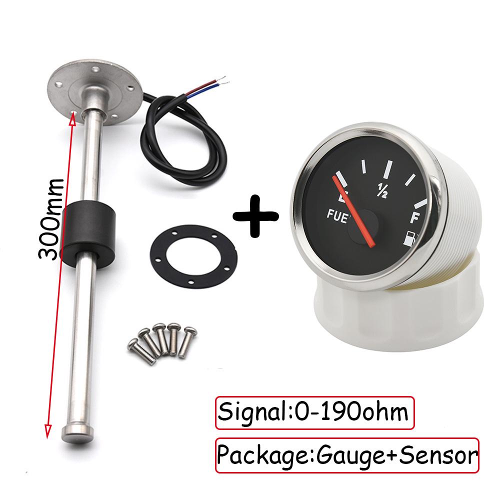 Red Light 2" 52mm Fuel Level Gauge with Stainless Steel Fuel Level Sensor 0~190 ohm For Auto Car Boat Yacht Marine 12V 24V