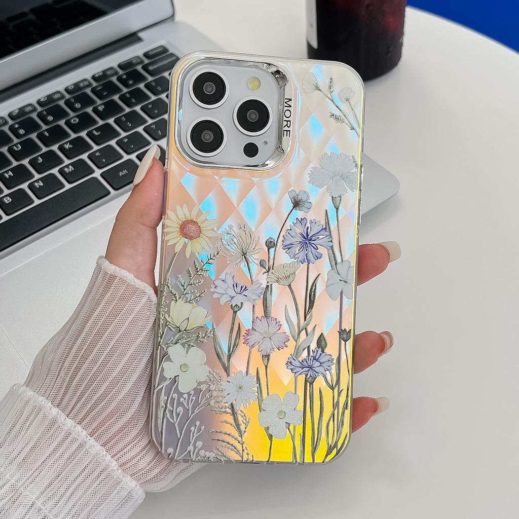 For iPhone 14 Pro Max Case Stylish Flower Pattern Electroplated Anti-Drop Phone Cover