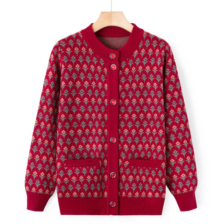 

Мама Носит Осень Новый Свитер Куртка для Женщин Среднего и Пожилого Возраста Вязаный Свитер Большого Размера Бабушкин Кардиган Топ Одежда для Пожилых 5XL