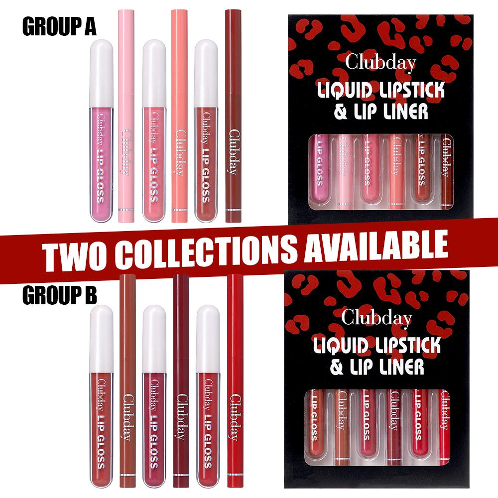 Clubday 6 Pcs Lip Liner and Liquid Lipstick Set, Smooth Matte Finish Long Lasting Lip Contouring Makeup Gift Box