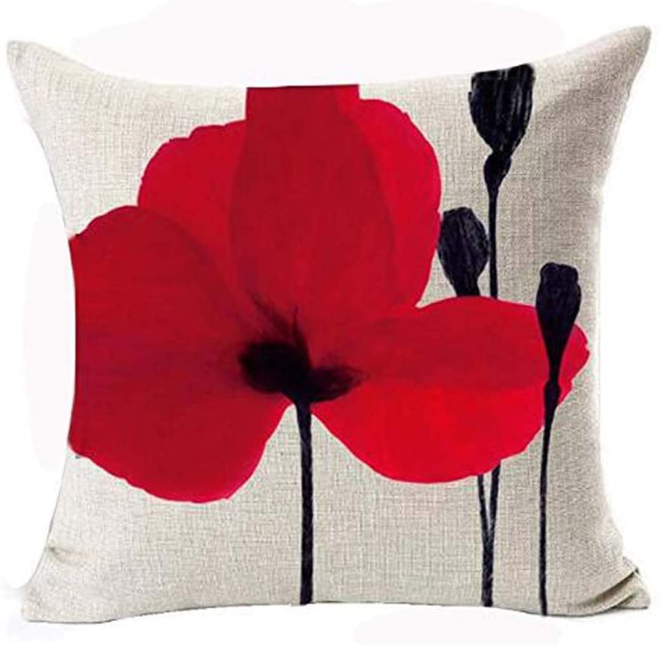 Charming Retro Watercolor Oil Painting Red Poppy Cotton Linen Throw Pillow Case Cushion Cover New Home Office Indoor Decorative