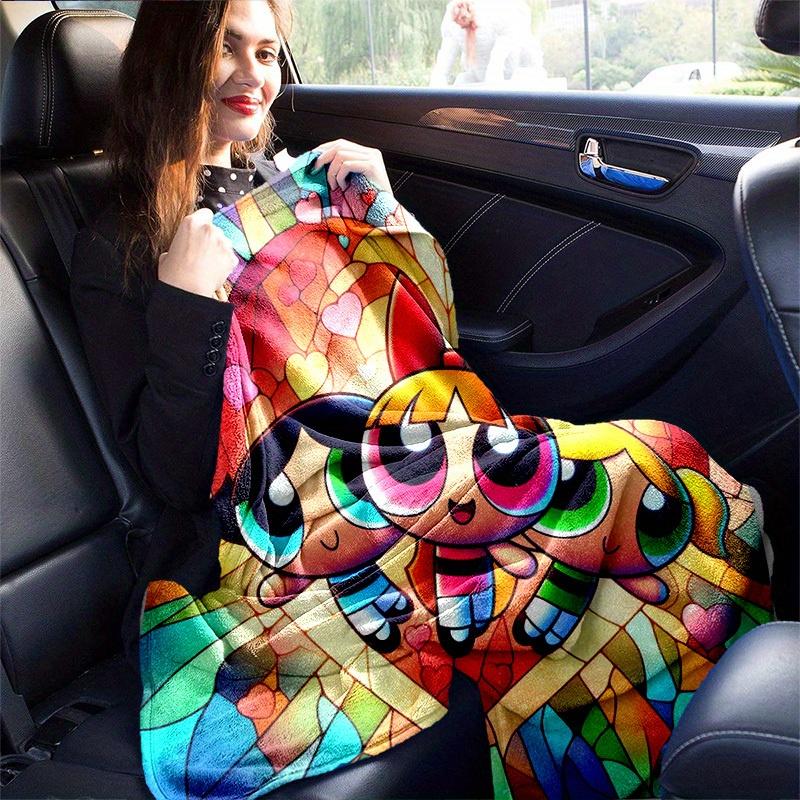 1pcPowerpuff Stained Glass Design Soft Comfortable Blanket - Perfect for Home Decor, All Seasons, and a Thoughtful