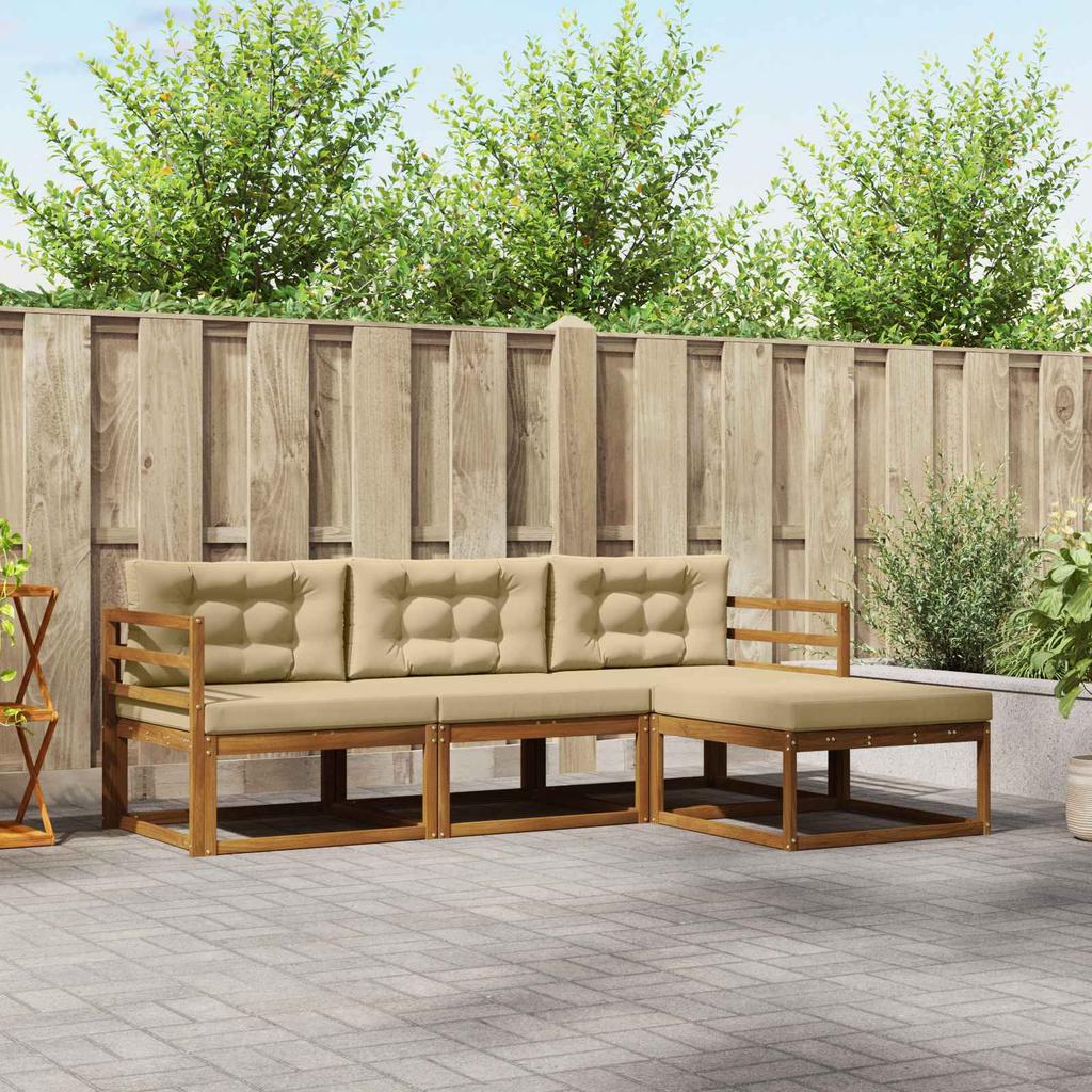 Outdoor Sofa Set with Cushions 4 pcs Natural and Beige