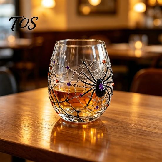 Einzigartiges Totenkopf- Weinglas Halloween Geist Whiskeyglas, Schwarze Katze Spinnennetz Tumbler für Gothic-Wohnkultur Cocktail, 350ml Gruseliges Trinkgeschirr Bar,
