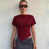Damen Slim Fit Raffung Kurzarm T-Shirt Top Asymmetrischer Saum Dehnbar Lässige Bluse für den täglichen Gebrauch
