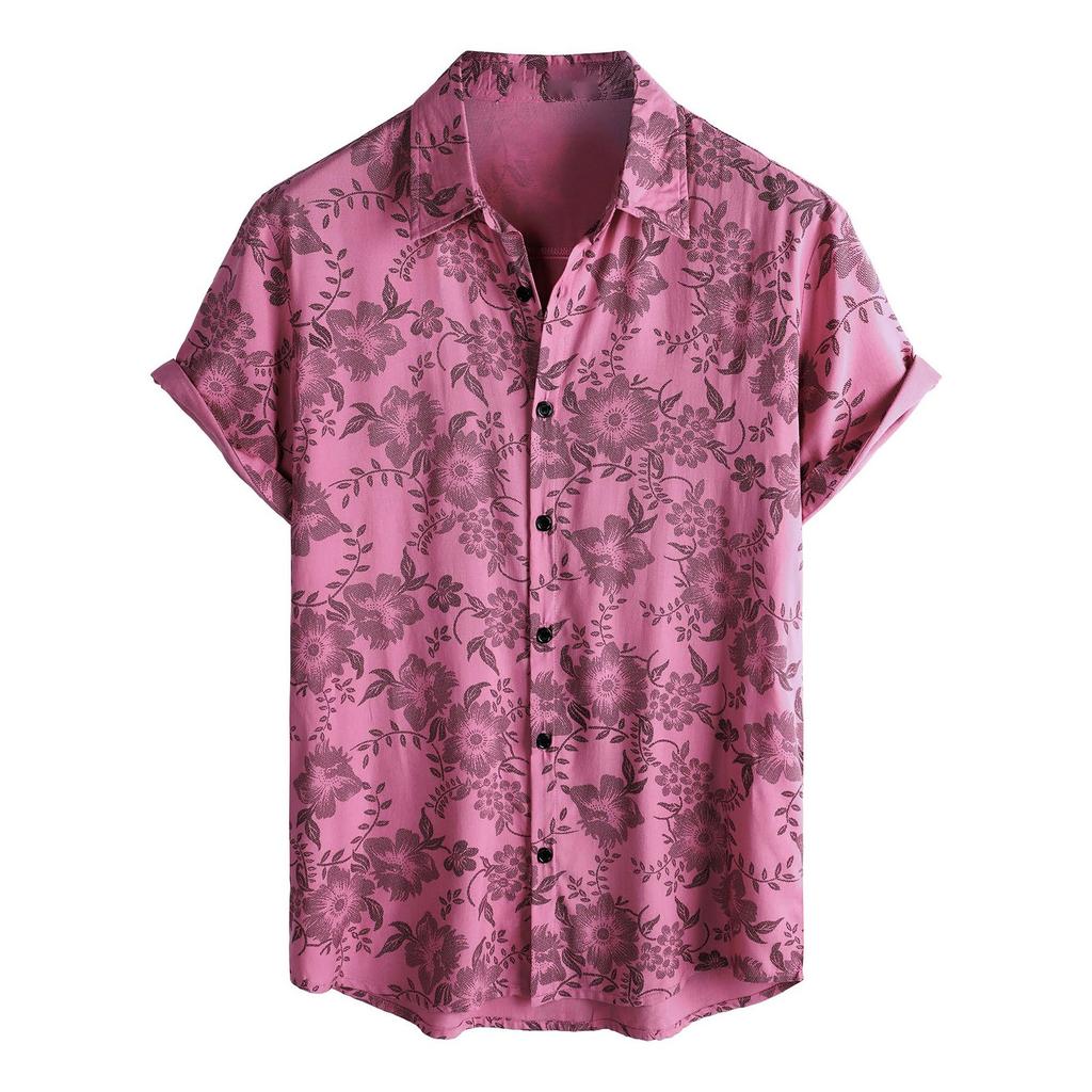 Men's Short Sleeved Shirt, Daily Fashion Printed Button Top, Chest Pocket Cardigan