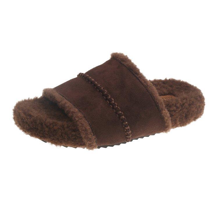 [Youshilai] 2025 Autumn and Winter New Flat-bottomed Non-slip Fluffy Slippers for Women To Wear Warm and Fashionable Versatile Slippers