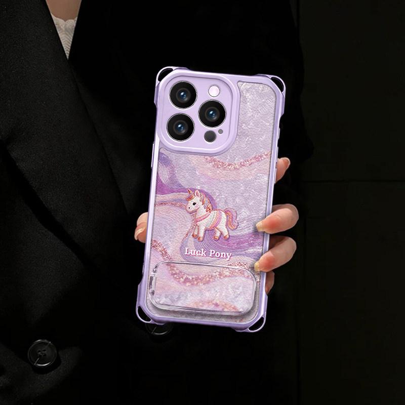English Pony Purple Suitable for Apple 13Pro mobile phone case 17 bracket 16 with lanyard 15p anti-drop 14 advanced 13 women