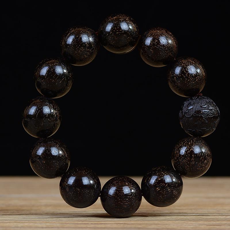 Zambia Blood Sandalwood Beads Bracelet: High-Density Small-Leaf Red Sandalwood with Gold Star Design, Prayer Beads.