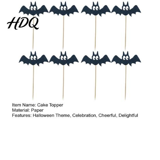 Safe Food-grade Cake Topper 8 Pcs Halloween Bat Cupcake Toppers Black Odor-free