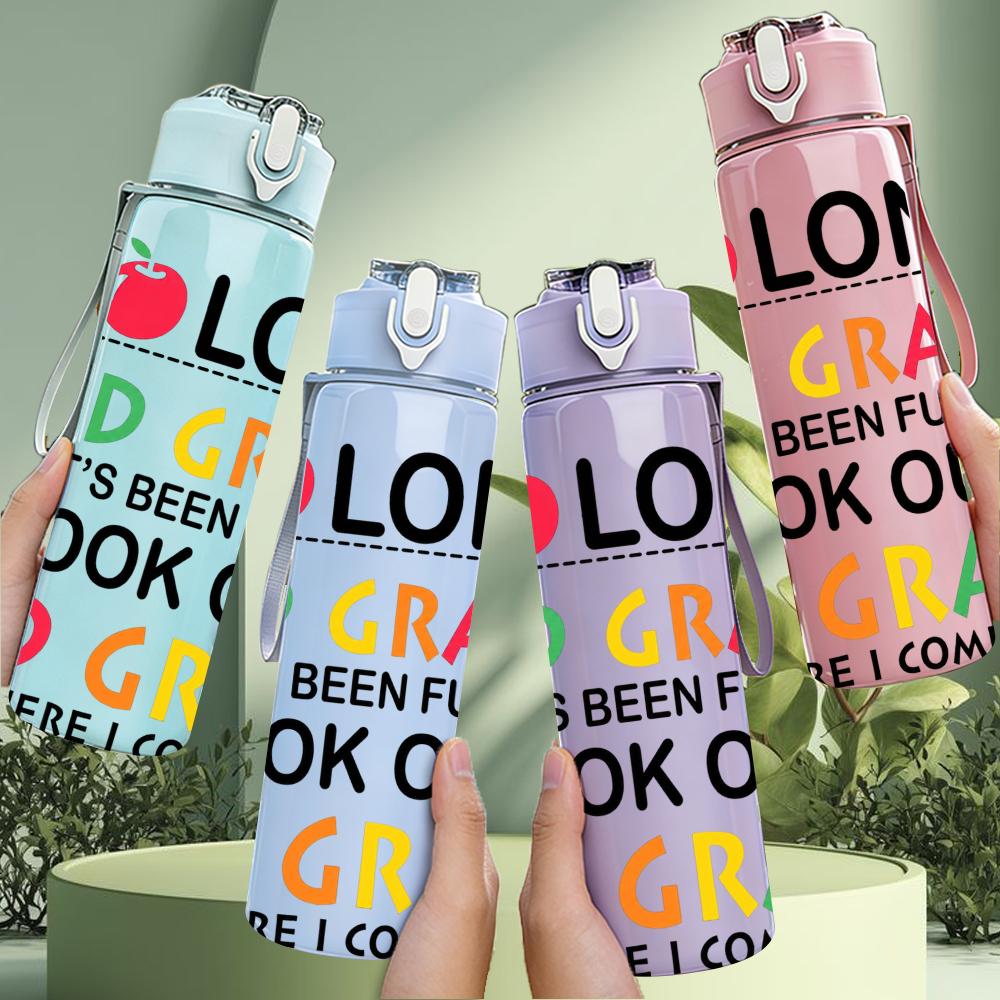 1PC 2nd 3rd Grade Transition Lettering 750ml Color Plastic Water Bottle Leakproof Flip Straw Lid For Sports Office Home Use