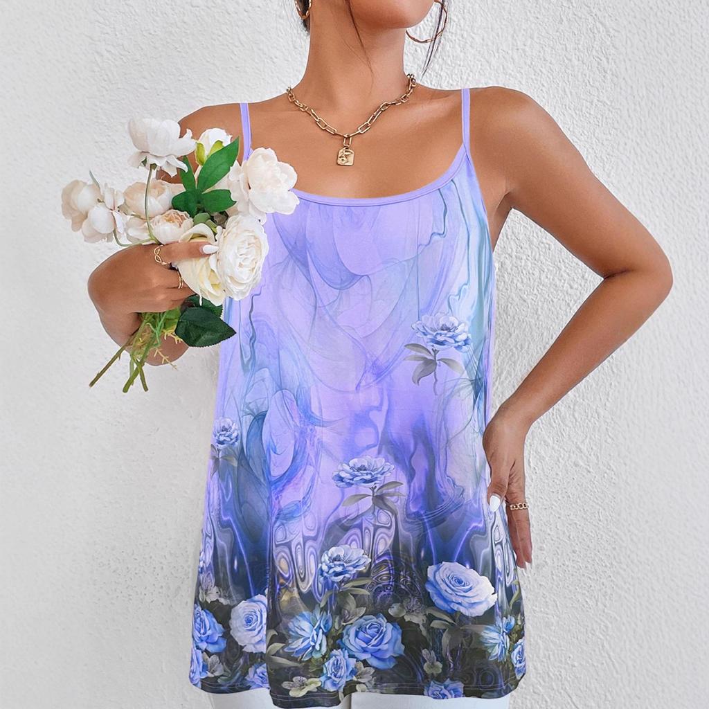 2025 Cross-border Spaghetti Strap Printed Casual Women's Vest Top