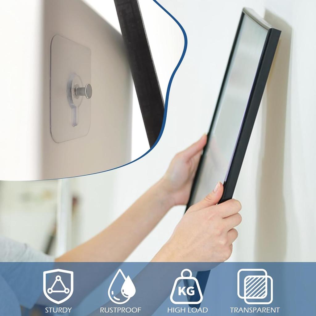 Quacc 20 PCS Self-Adhesive Picture Hooks Transparent Waterproof Hangers No Drill Wall Mount Screw Sticky Hooks for Hanging Picture Frames Wall