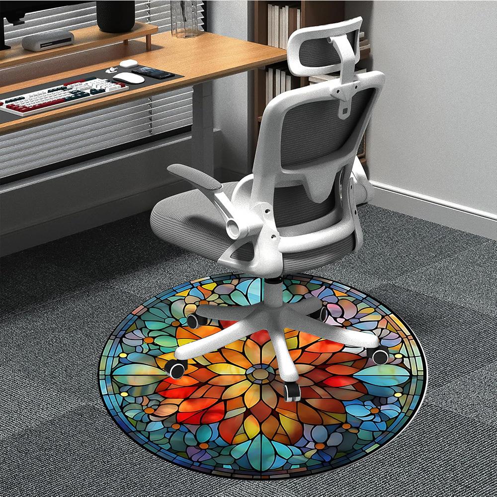 1pc Stained Glass Mandala Office Round Area Rug, Under Office Chairs Bedroom Living Room Home Decor, Room Deco